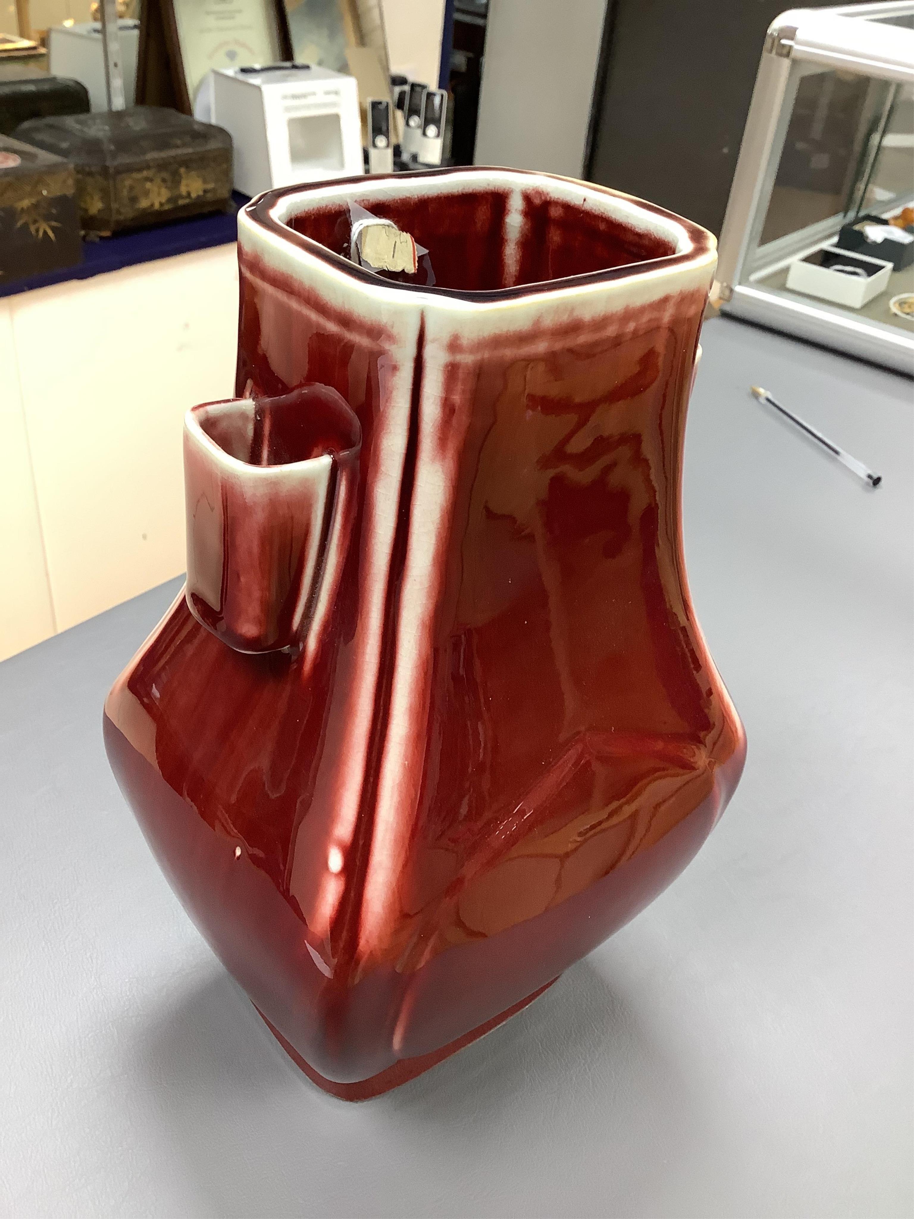 A Chinese sang de boeuf hu vase, 26cm high. Condition - good